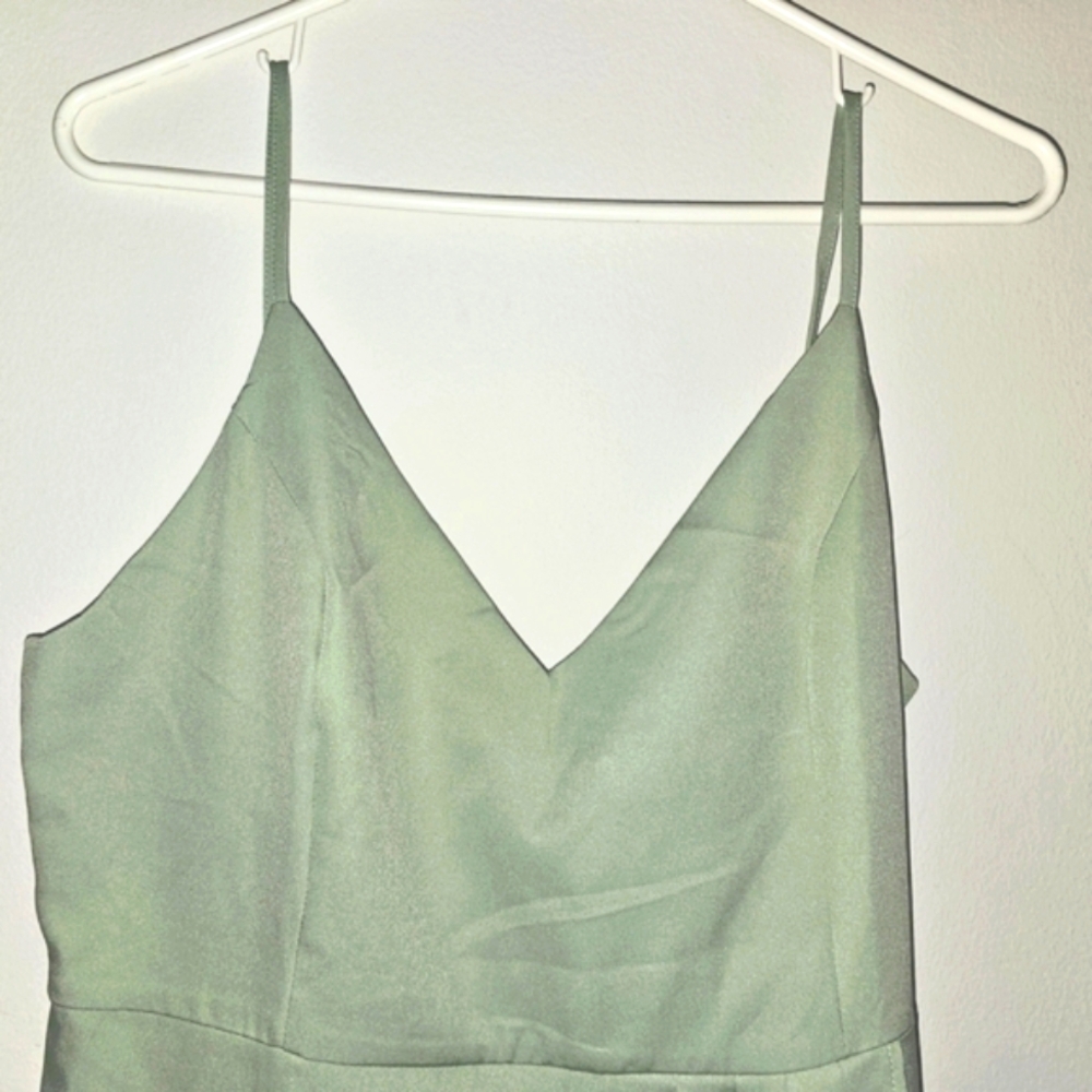 CMZ2005 Woman'sSeaglass Green V-neck Maxi Dress w/ Side Slit Sz L (12-14) NWT